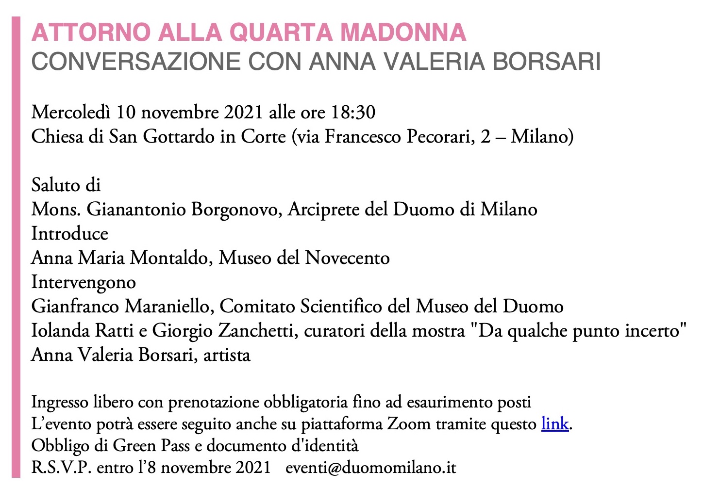 presentazione Quarta Madonna di Anna Valeria
                    Borsari, Museo del Duomo